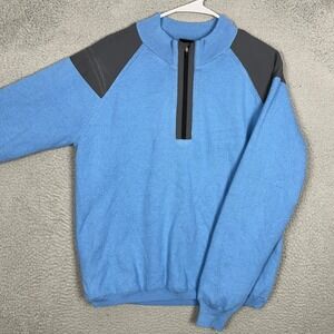 Dunning Golf Sweater Mens Medium Quarter-Zip Blue Grey Shoulder Overlay Pullover